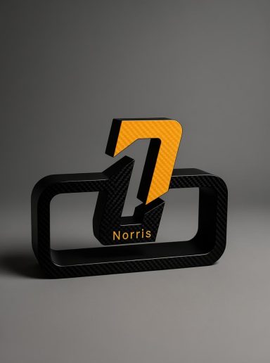 Schwarzes und oranges 3D-Logo mit der Zahl "1" und dem Schriftzug "Morris".